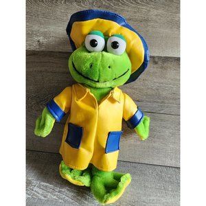 Plush Green Frog Yellow Raincoat Stuffed Animal PEEK-A-BOO Toys Spring